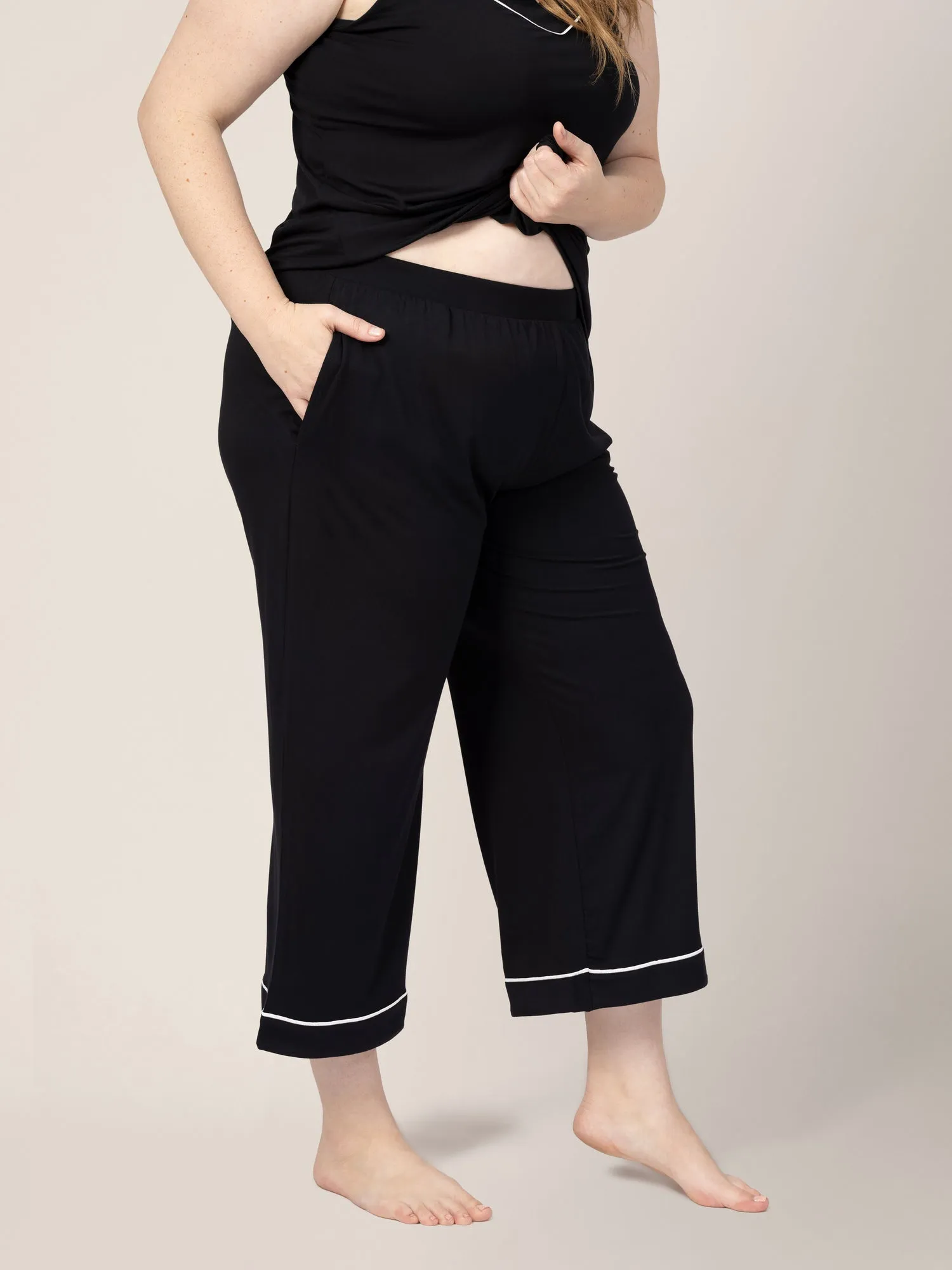 Clea Bamboo Nursing Tank & Capri Pajama Set | Black