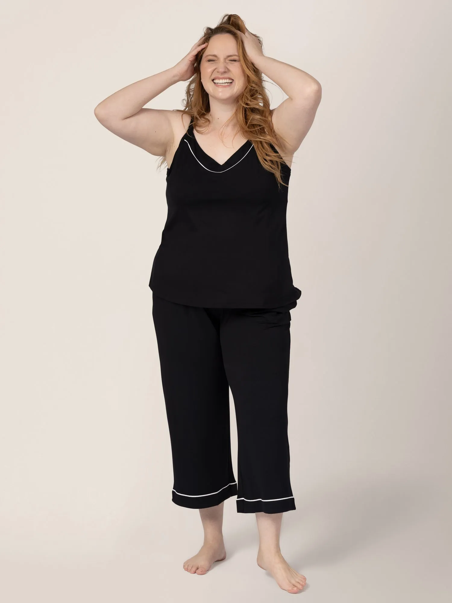 Clea Bamboo Nursing Tank & Capri Pajama Set | Black