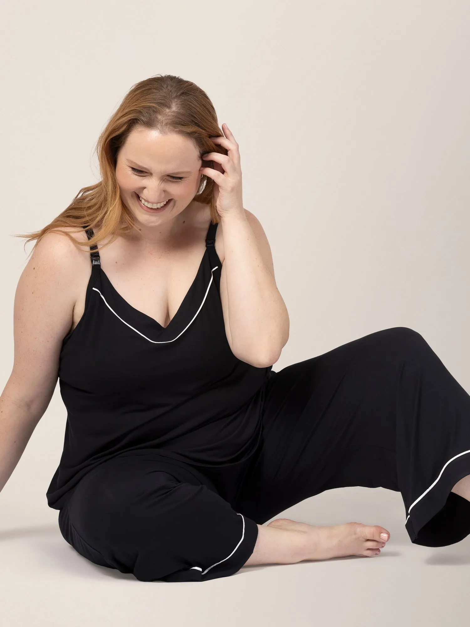 Clea Bamboo Nursing Tank & Capri Pajama Set | Black