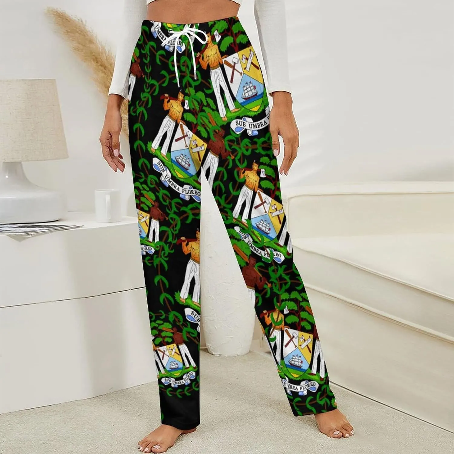 Coat of Arms of Belize Women's Flannel Pajama Pants Fleece Lounge Sleep Bottoms PJ