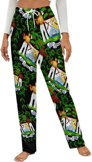 Coat of Arms of Belize Women's Flannel Pajama Pants Fleece Lounge Sleep Bottoms PJ