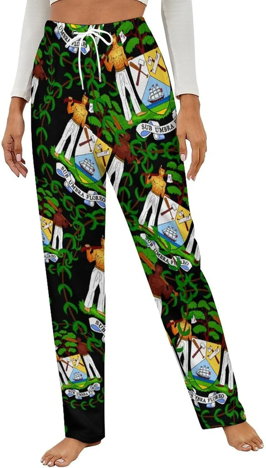Coat of Arms of Belize Women's Flannel Pajama Pants Fleece Lounge Sleep Bottoms PJ