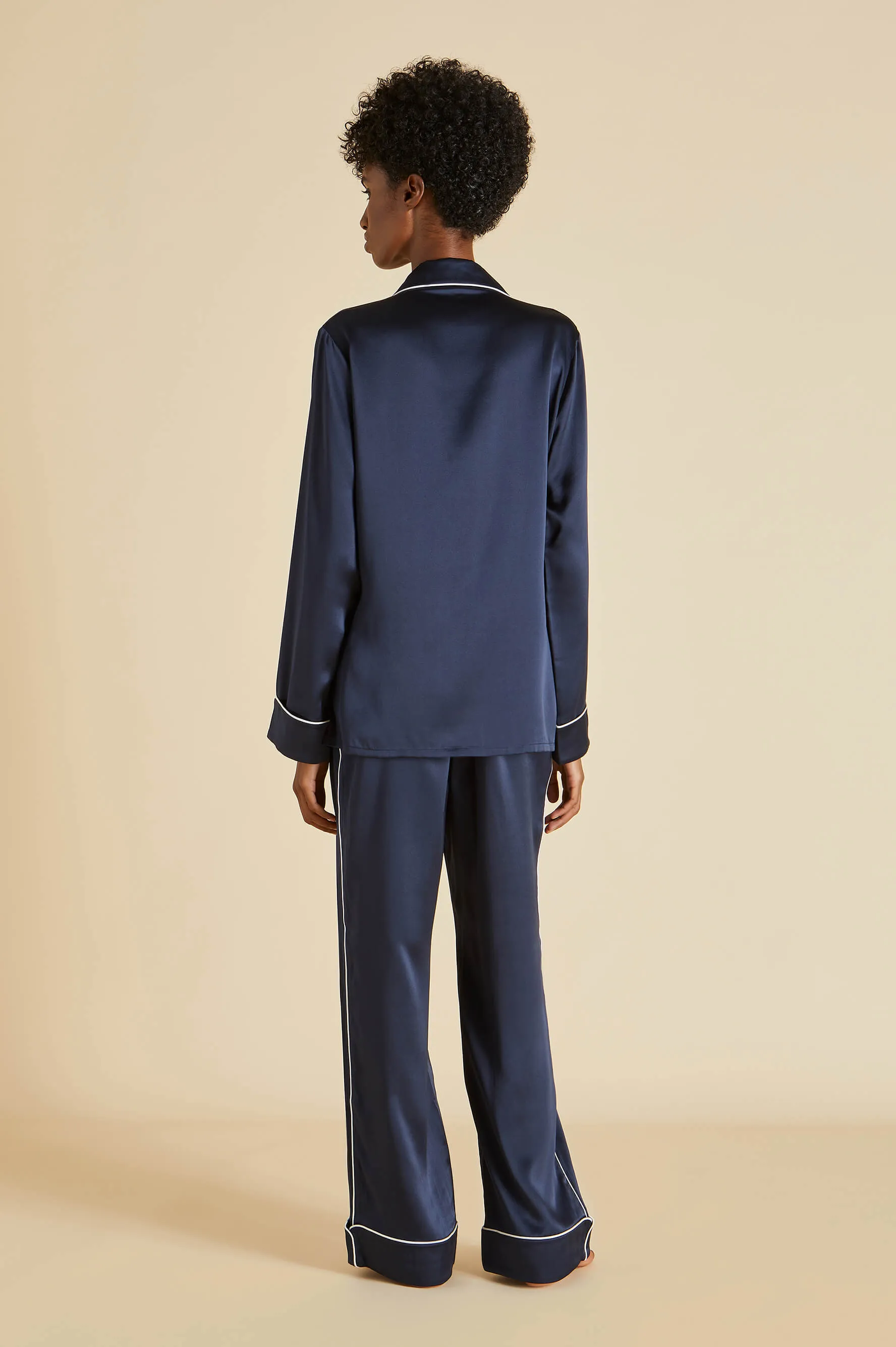 Coco Navy Pajamas in Silk Satin