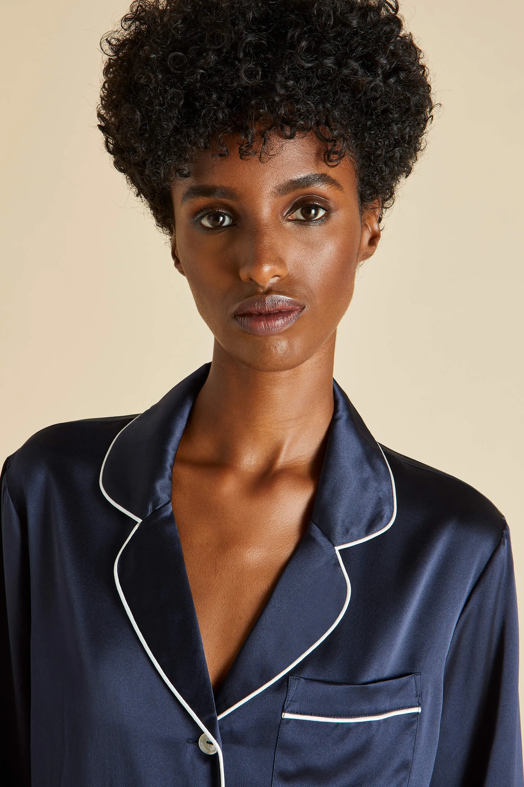 Coco Navy Pajamas in Silk Satin