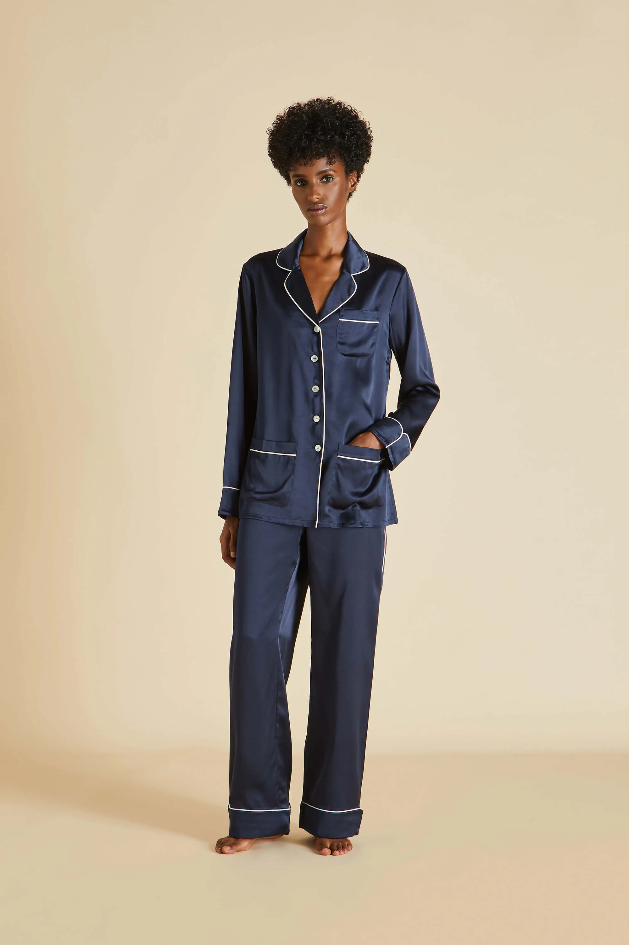 Coco Navy Pajamas in Silk Satin