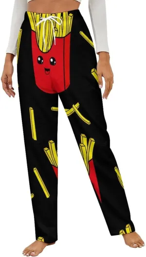 Colorful French Fries Women's Flannel Pajama Pants Fleece Lounge Sleep Bottoms PJ