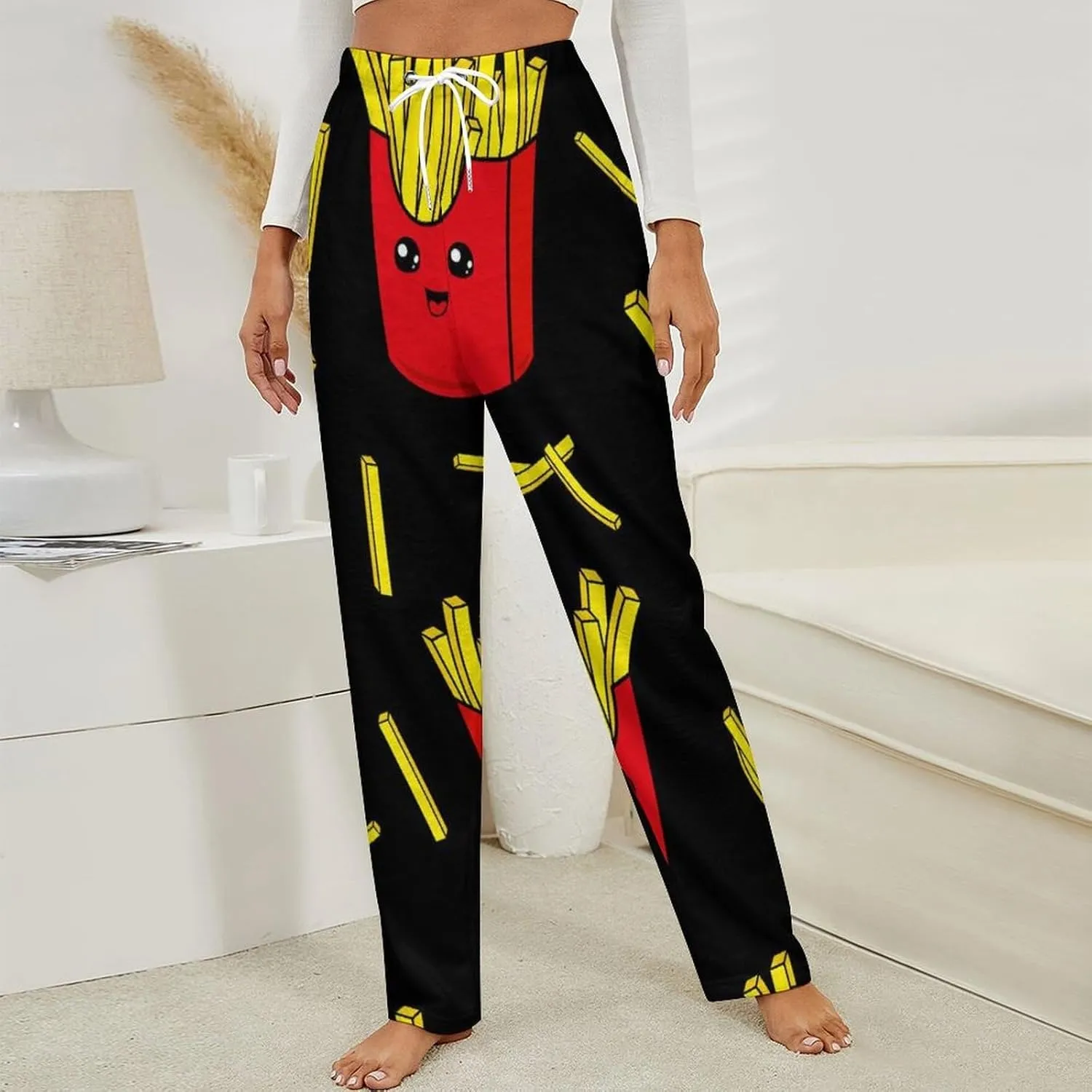 Colorful French Fries Women's Flannel Pajama Pants Fleece Lounge Sleep Bottoms PJ