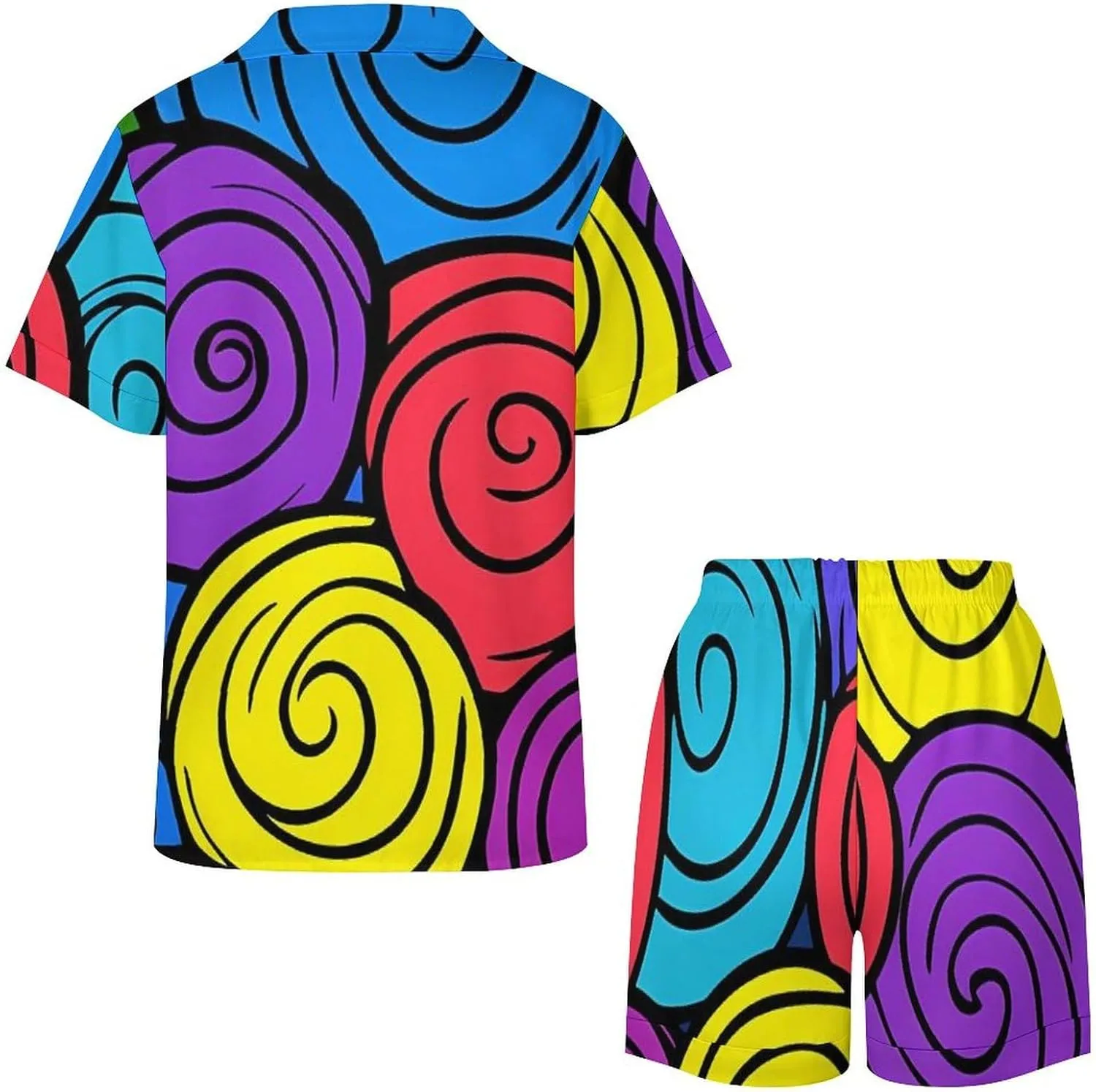 Colorful Spirals Satin Pajamas For Women Set Botton Down Short Sleeves Silk Sleepwear