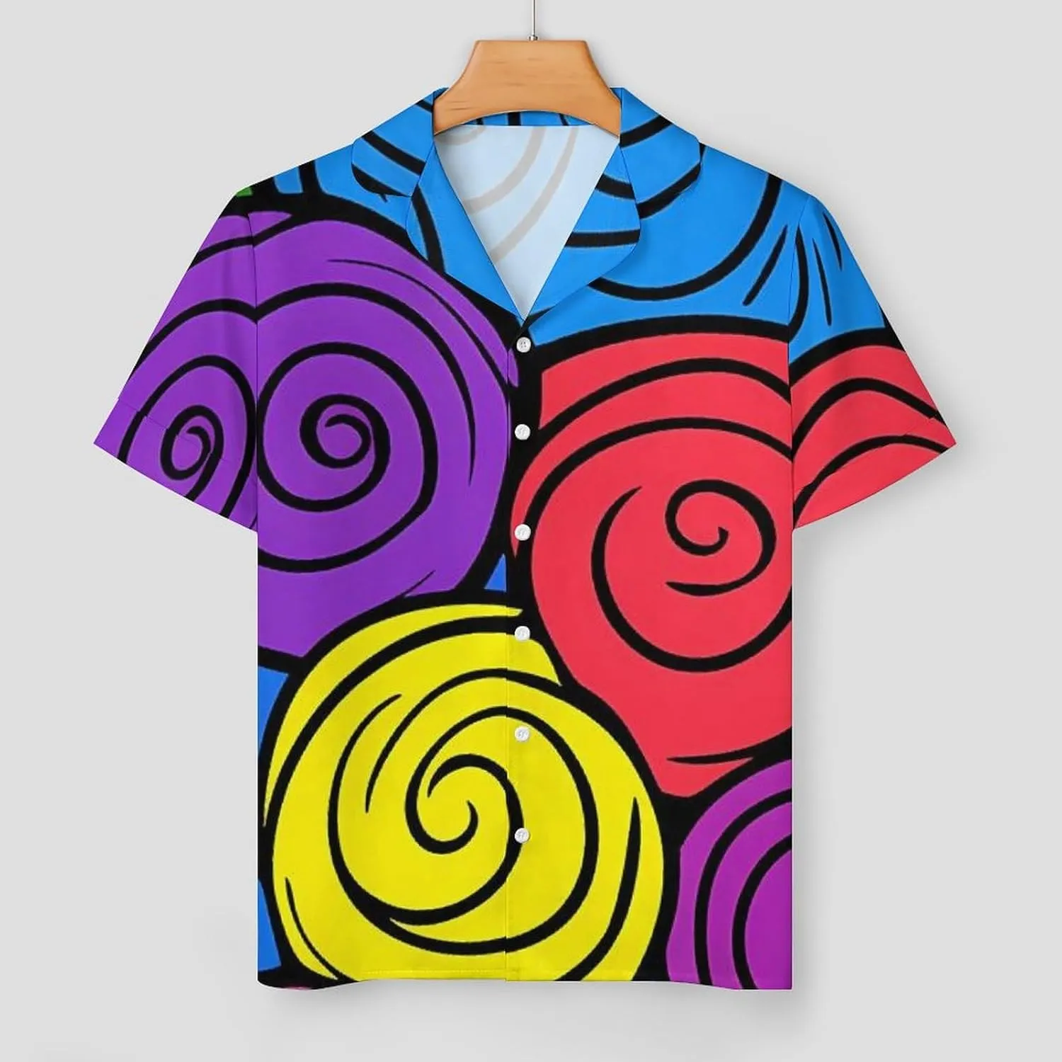 Colorful Spirals Satin Pajamas For Women Set Botton Down Short Sleeves Silk Sleepwear