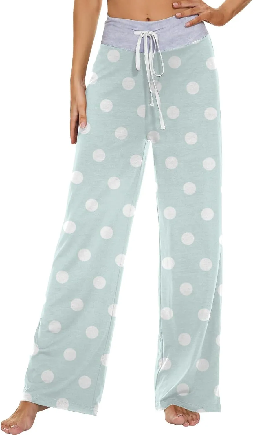 Comfy Pajama Pants for Women Casual Drawstring Floral Print Palazzo Lounge Pants Stretch Wide Leg Bottoms