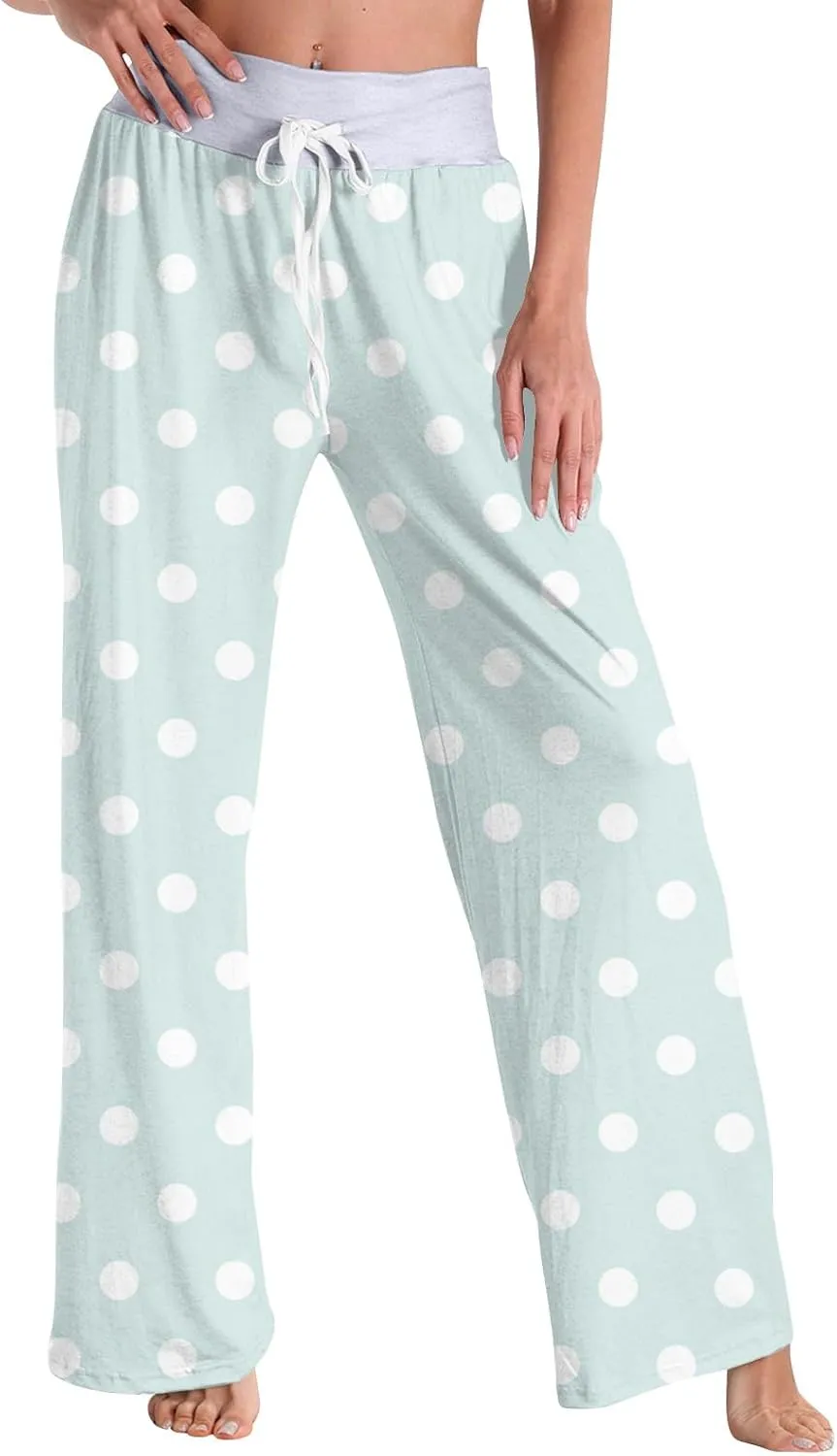 Comfy Pajama Pants for Women Casual Drawstring Floral Print Palazzo Lounge Pants Stretch Wide Leg Bottoms