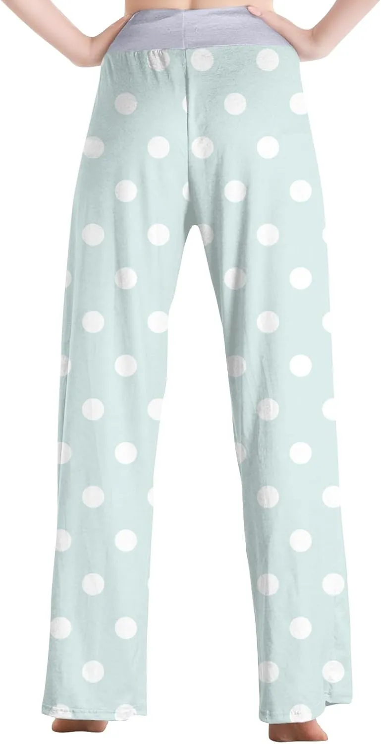 Comfy Pajama Pants for Women Casual Drawstring Floral Print Palazzo Lounge Pants Stretch Wide Leg Bottoms
