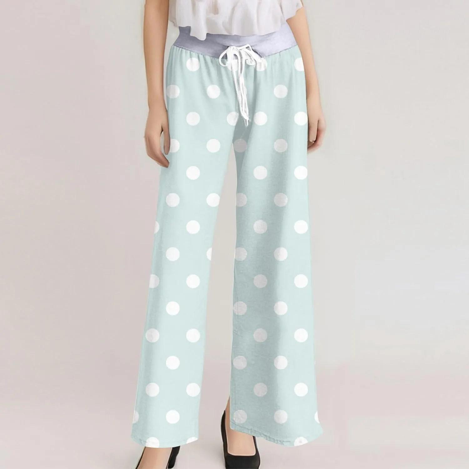 Comfy Pajama Pants for Women Casual Drawstring Floral Print Palazzo Lounge Pants Stretch Wide Leg Bottoms