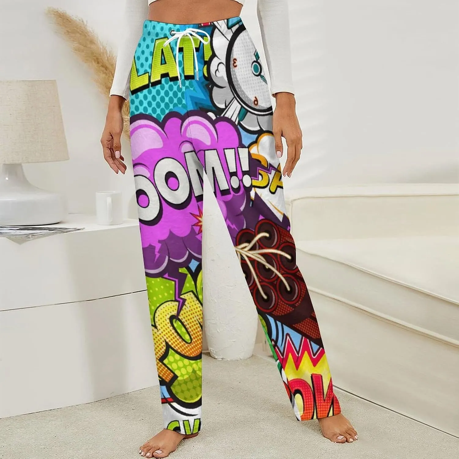 Comic Style Women's Flannel Pajama Pants Fleece Lounge Sleep Bottoms PJ