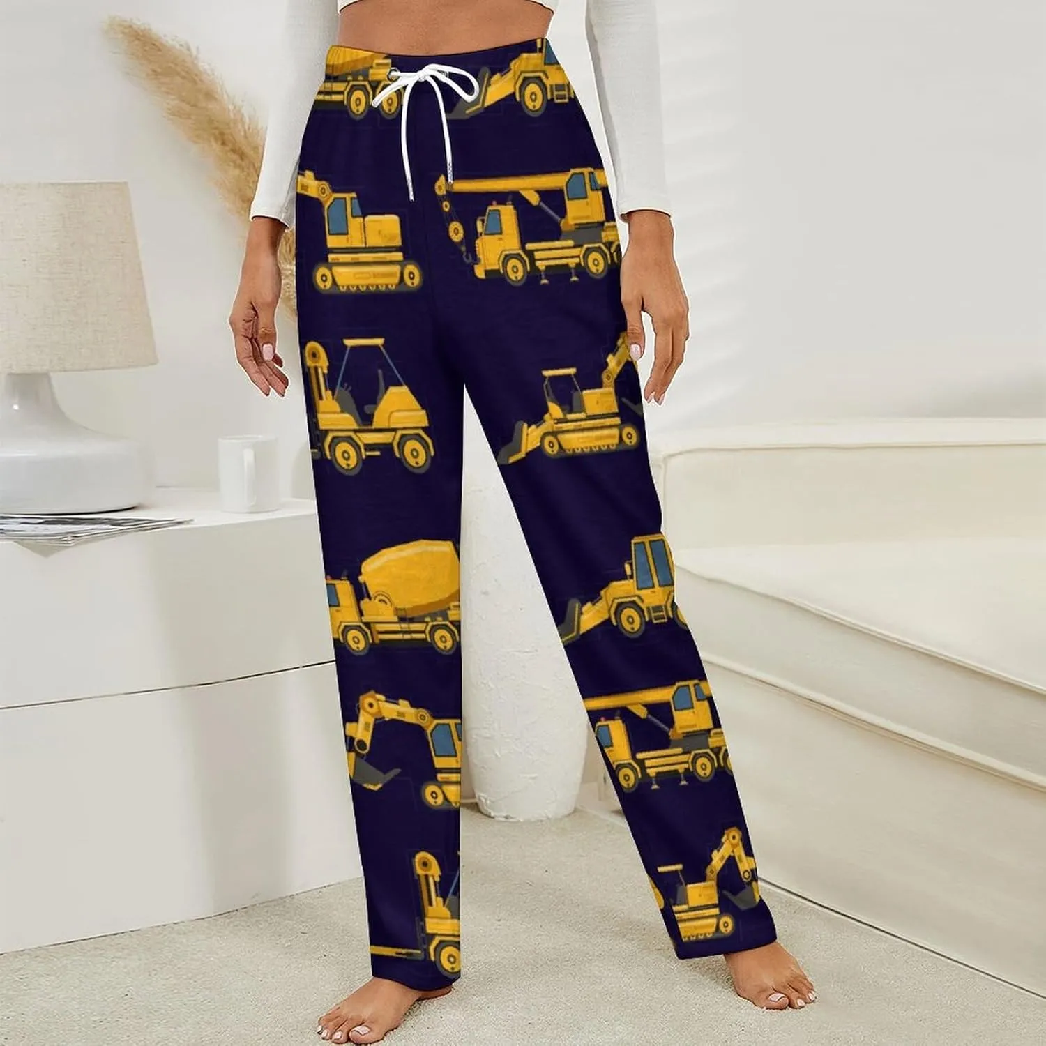 Construction Machinery Trucks Women's Flannel Pajama Pants Fleece Lounge Sleep Bottoms PJ