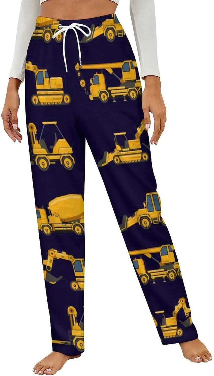 Construction Machinery Trucks Women's Flannel Pajama Pants Fleece Lounge Sleep Bottoms PJ