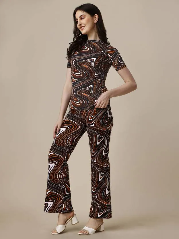 Contemporary Elegance Digital Print Brown Co-ord Set