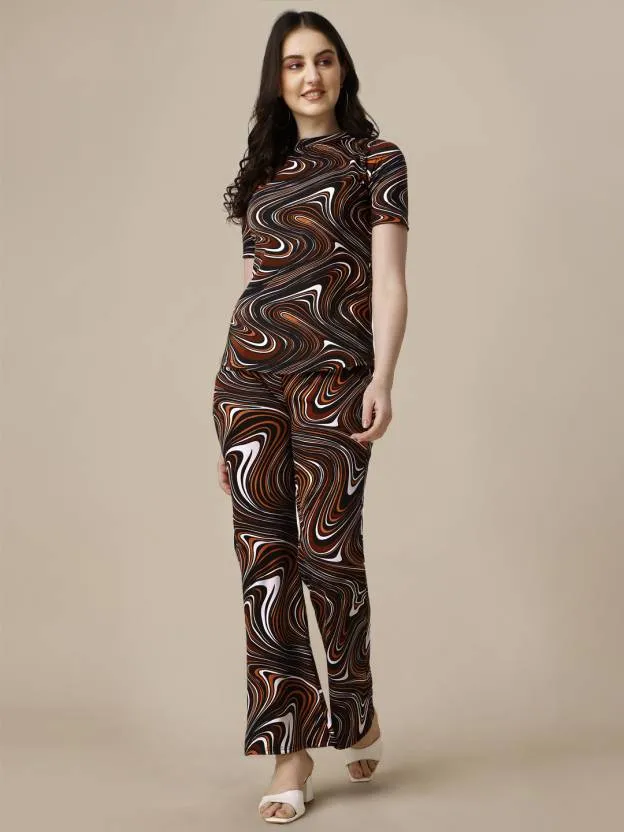 Contemporary Elegance Digital Print Brown Co-ord Set