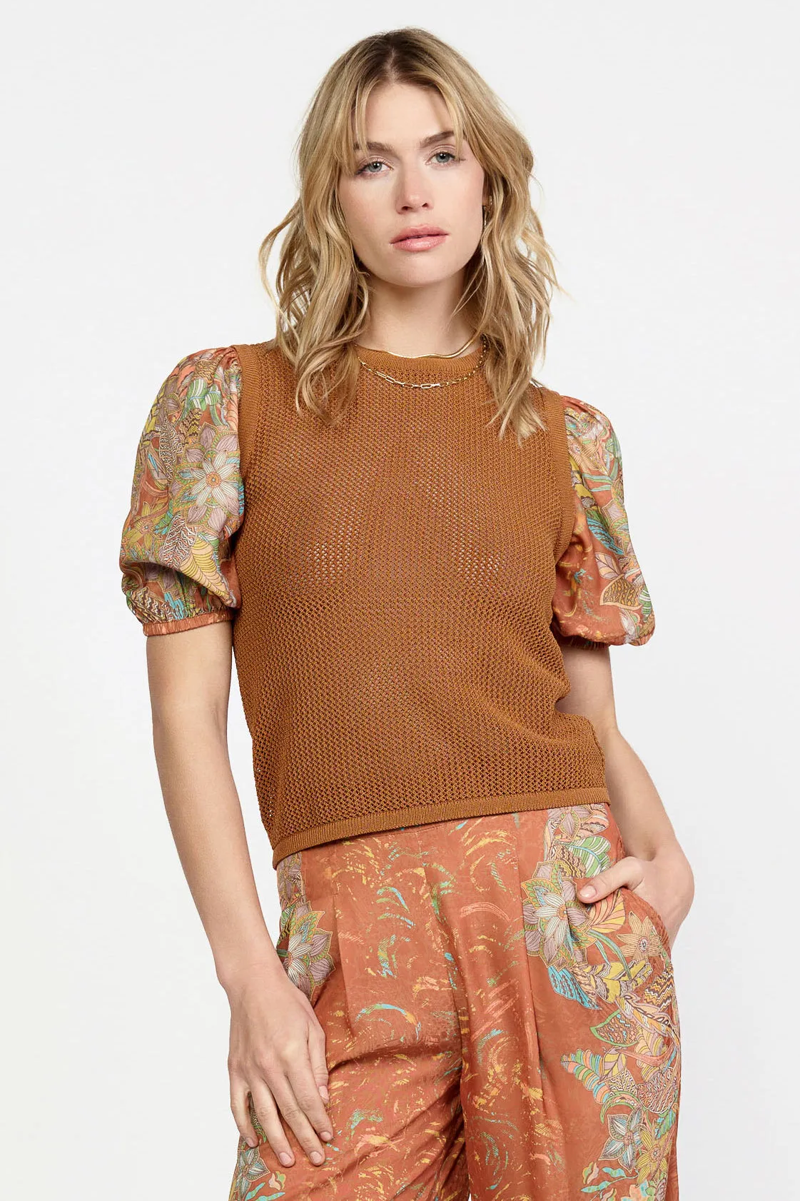 Contrast Sleeve Retro Knit Top