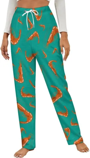Cooked Red Shrimps Pattern Women's Flannel Pajama Pants Fleece Lounge Sleep Bottoms PJ