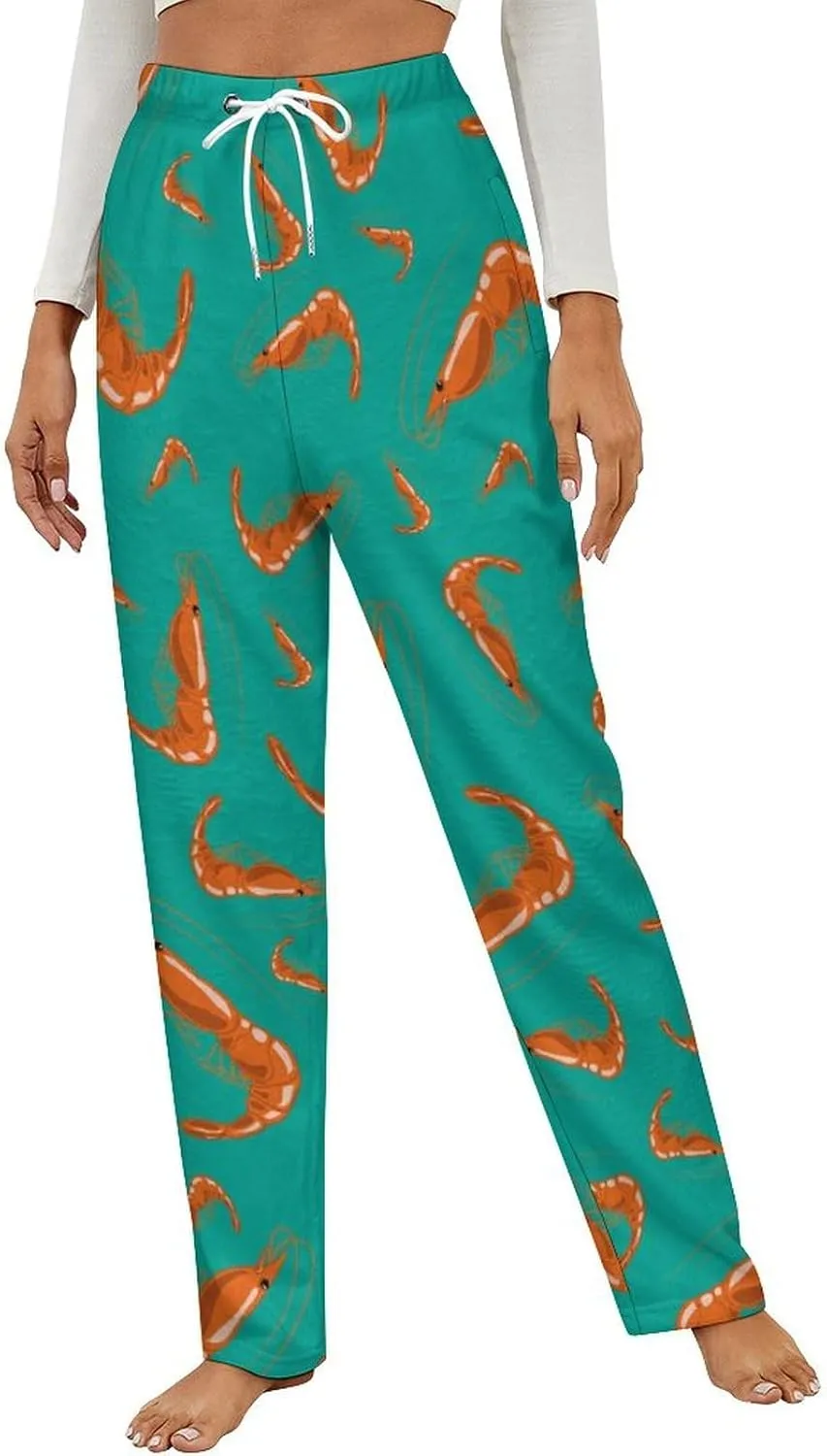 Cooked Red Shrimps Pattern Women's Flannel Pajama Pants Fleece Lounge Sleep Bottoms PJ
