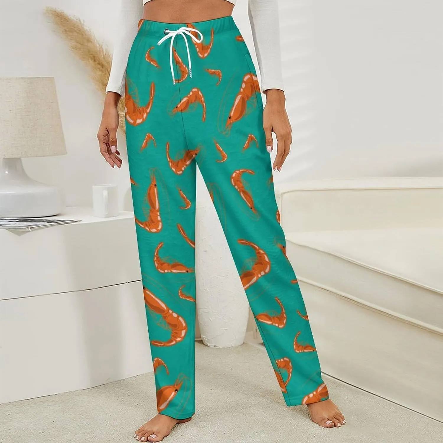 Cooked Red Shrimps Pattern Women's Flannel Pajama Pants Fleece Lounge Sleep Bottoms PJ