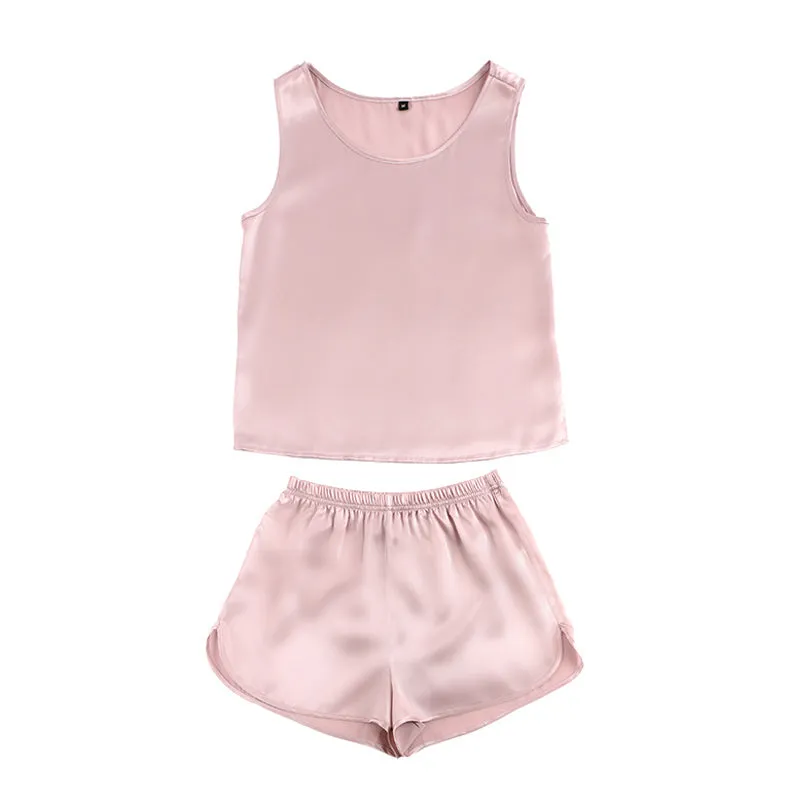 Cool Summer Silk Camisole Set 100% Mulberry Silk Tank And Shorts Set Silk Sleepwear