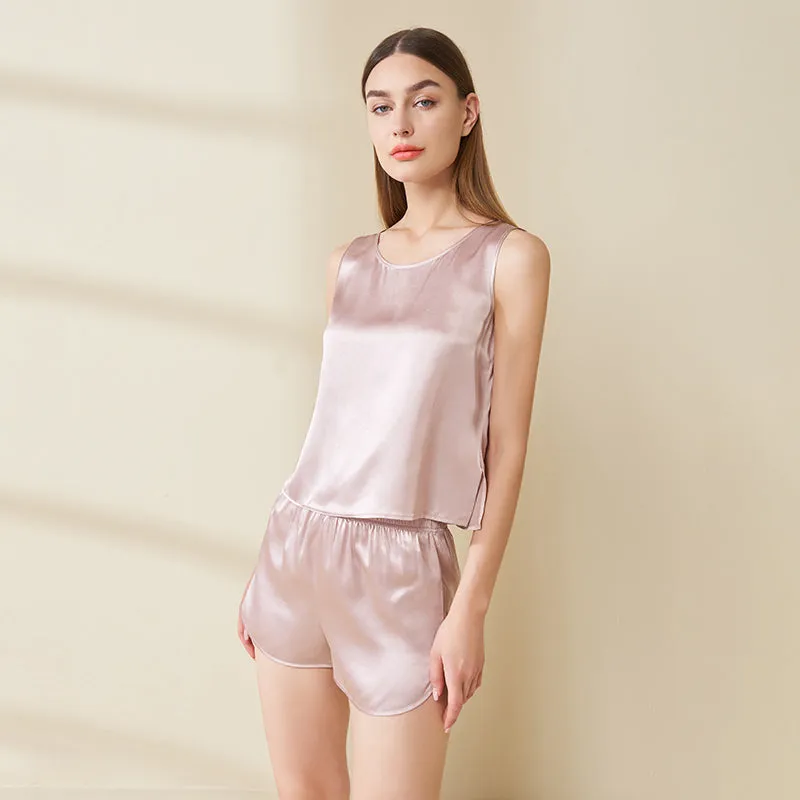 Cool Summer Silk Camisole Set 100% Mulberry Silk Tank And Shorts Set Silk Sleepwear