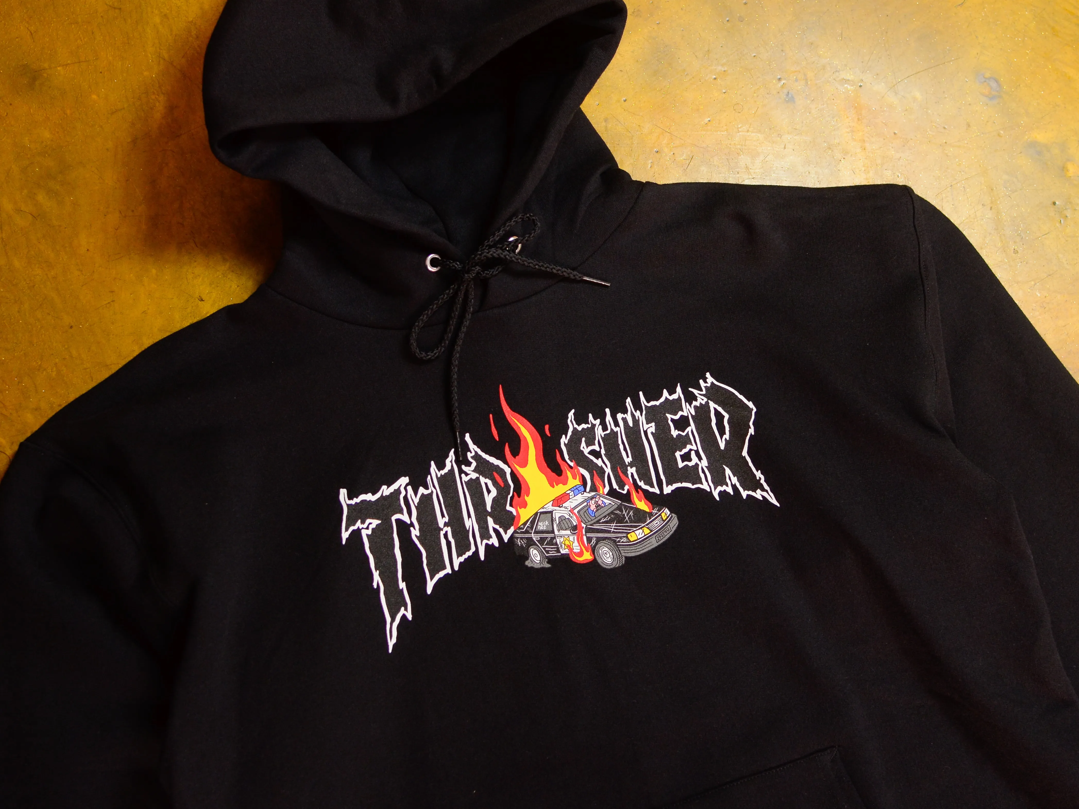 Cop Car Neckface Hooded Fleece - Black