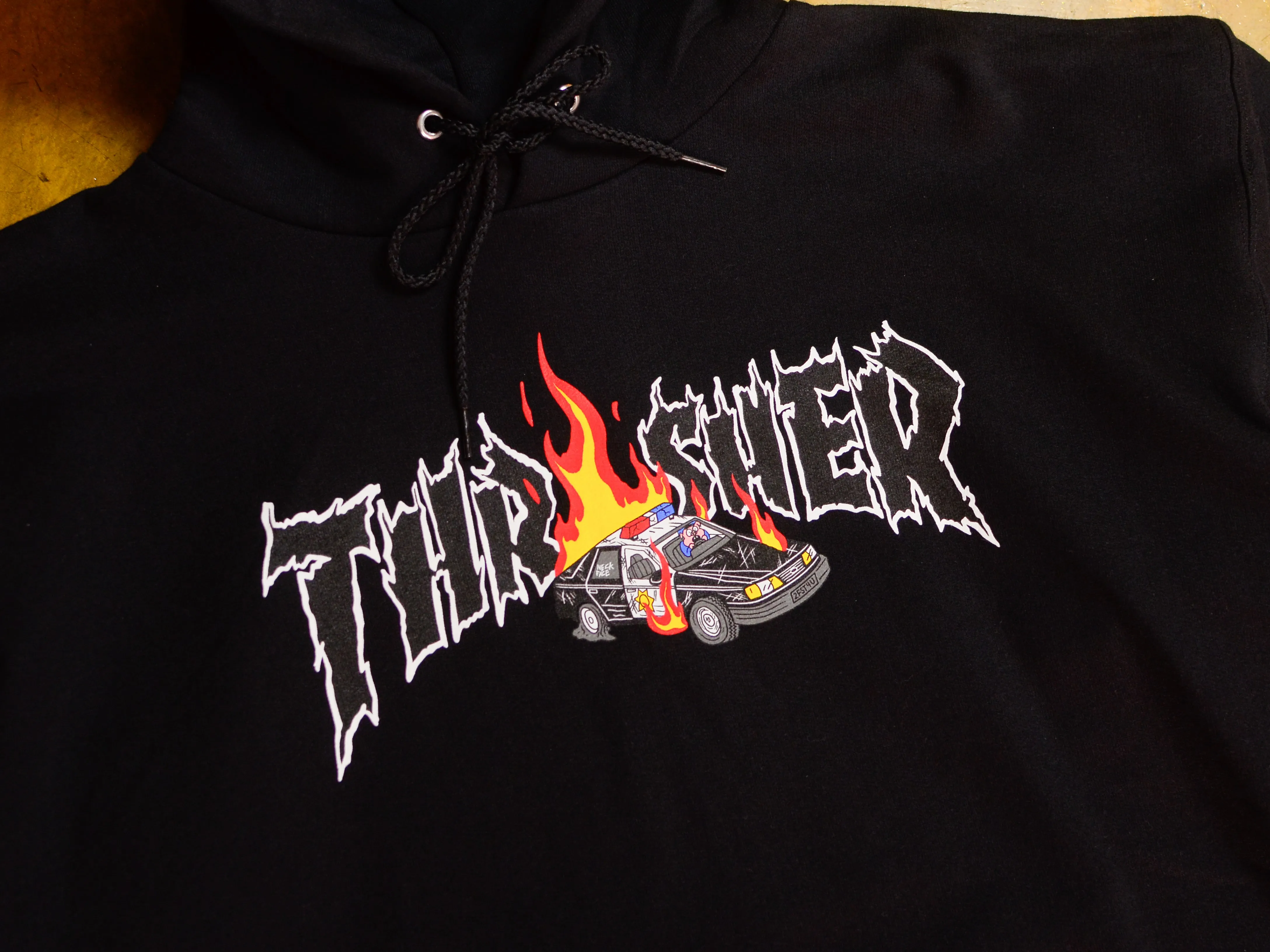 Cop Car Neckface Hooded Fleece - Black