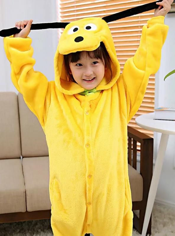Coral Flannel Pajamas Cartoon Fly Yellow Dog Animals