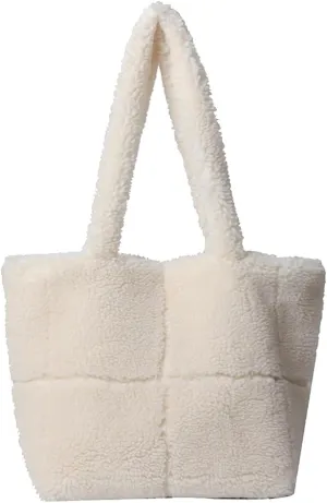 CORIOS Women's Lambswool Handbag Fluffy Bag Plush Shoulder Bag Large Handbag Cute Fluffy Tote Bag Shopping Bags Lightweight Carry Bag for Office Travel Everyday, White, 