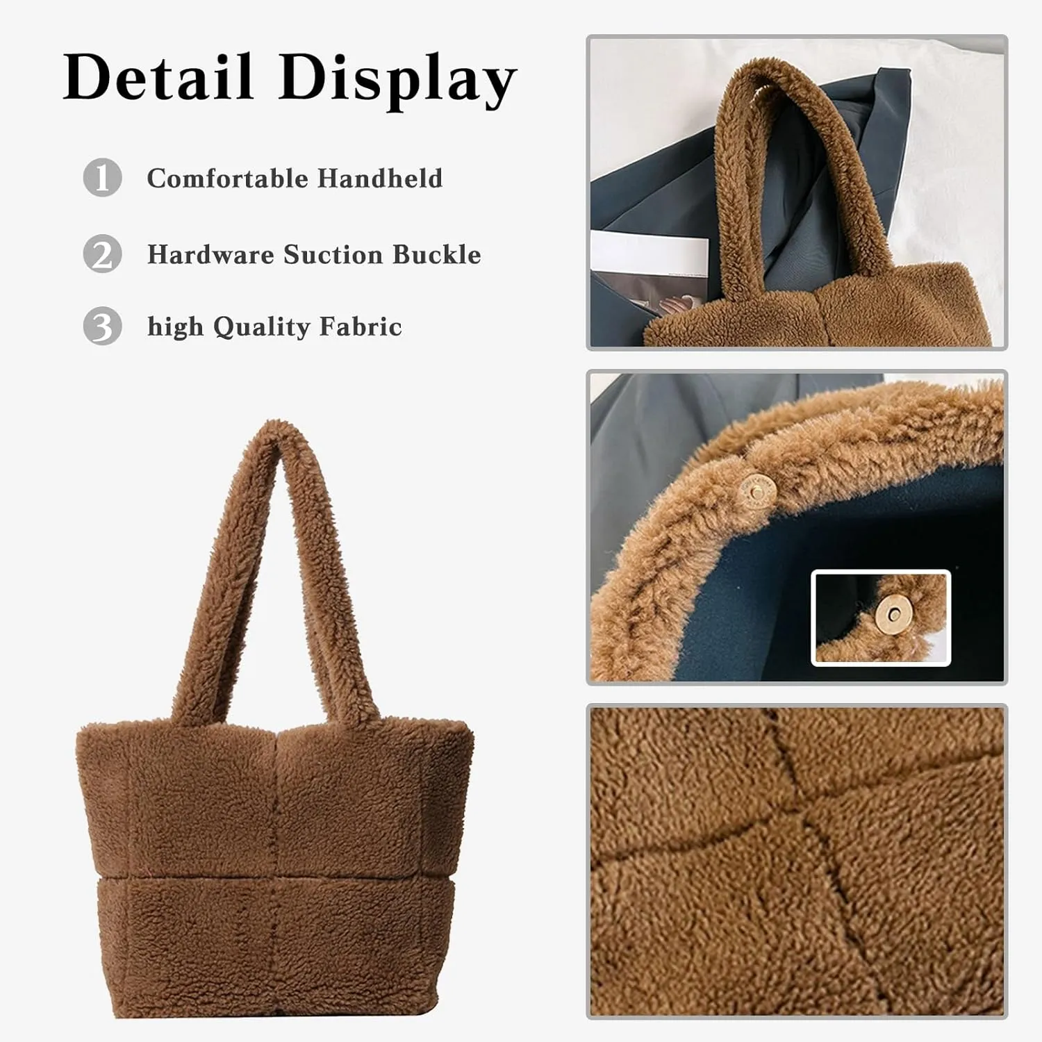 CORIOS Women's Lambswool Handbag Fluffy Bag Plush Shoulder Bag Large Handbag Cute Fluffy Tote Bag Shopping Bags Lightweight Carry Bag for Office Travel Everyday, White, 