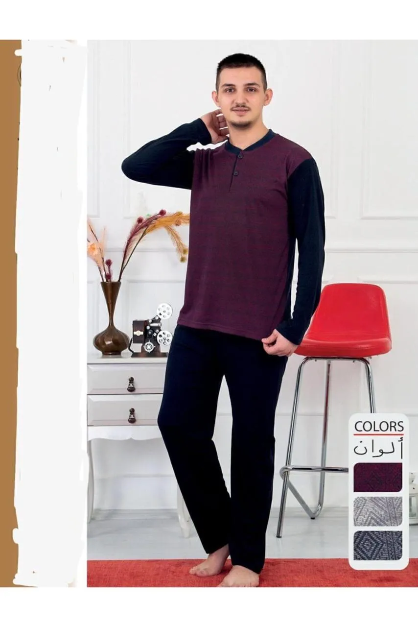 Cotton Jacquard Long Sleeve Men's Pajama Set- 1002