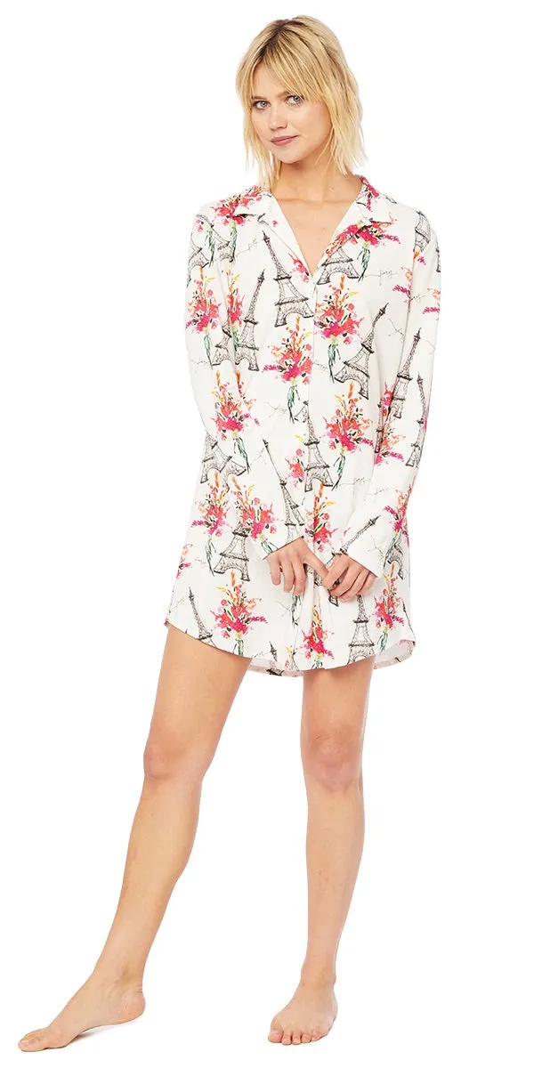 Cotton Knit Nightgown or Night Shirt - Fleur de Eiffel