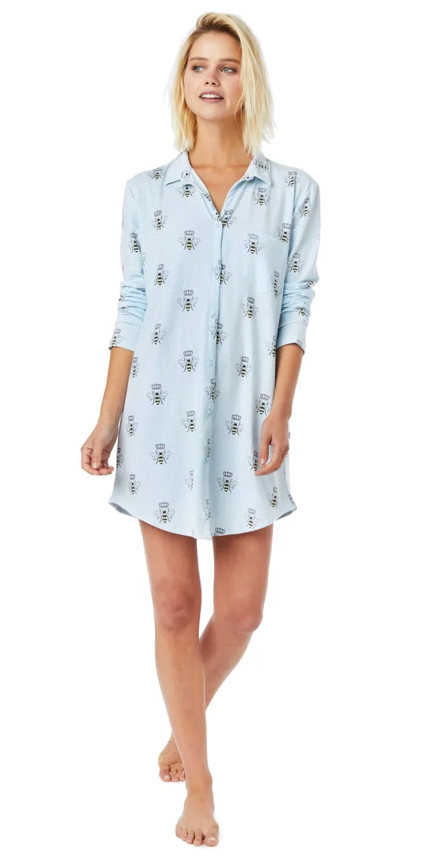 Cotton Knit Nightgown or Night Shirt - Queen Bee - Blue & Pink Styles