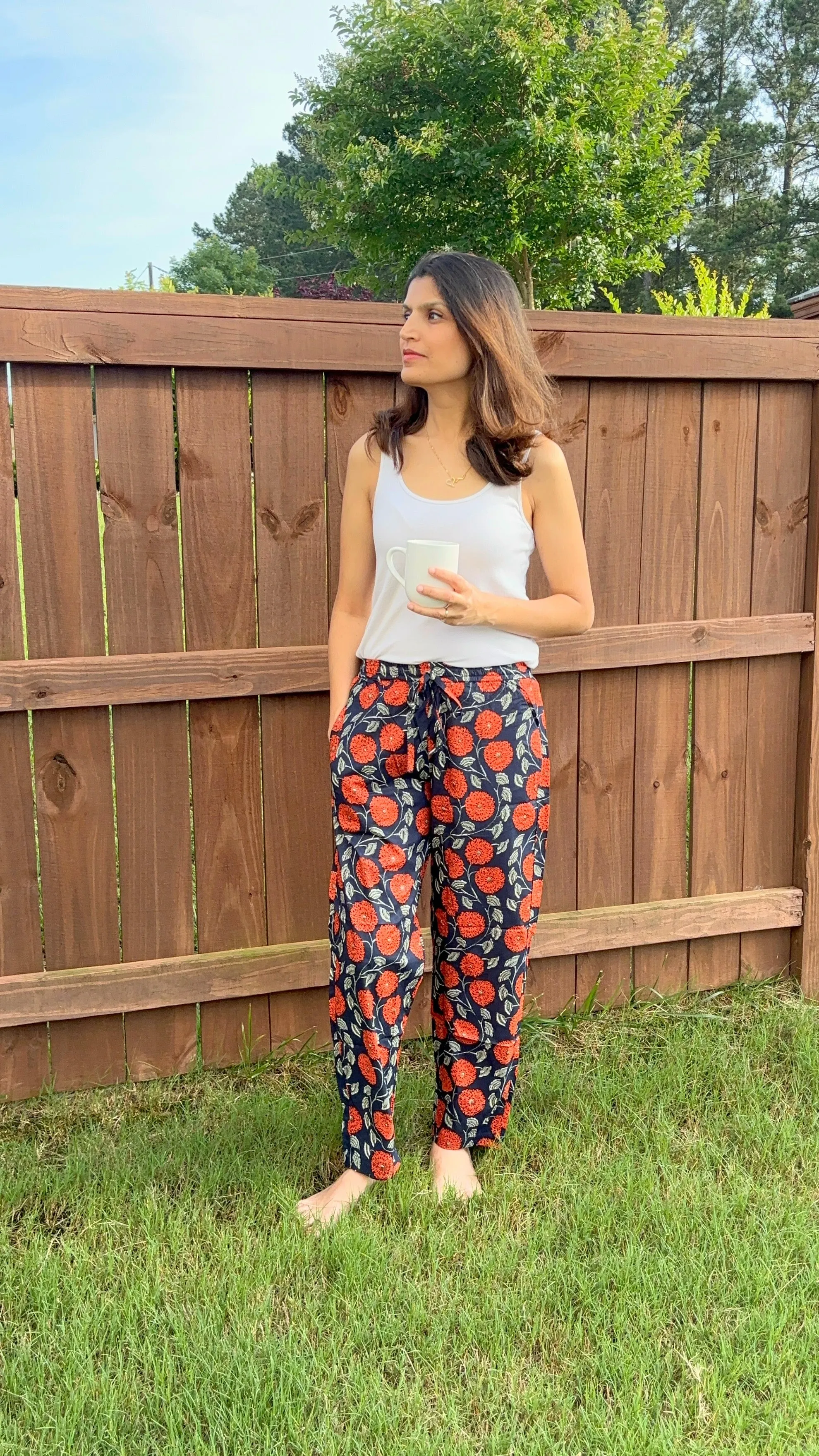 Cotton Pajama Pants Women - Midnight Marigold