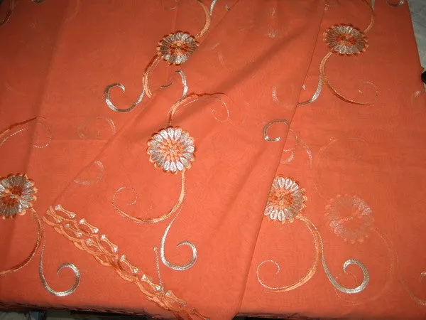 cotton voile fabric~Coral with embroidery-5 yards
