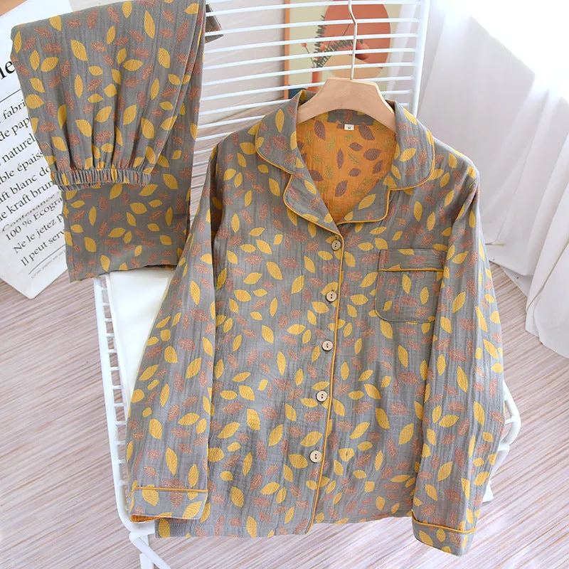 Cotton Yarn-Dyed Woven Leaf Pajamas