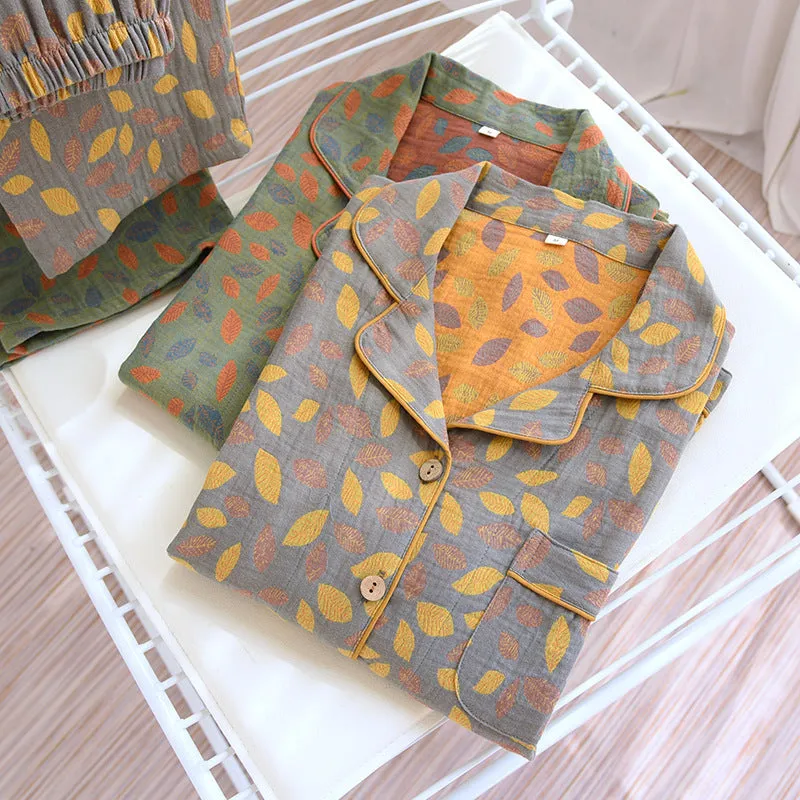 Cotton Yarn-Dyed Woven Leaf Pajamas