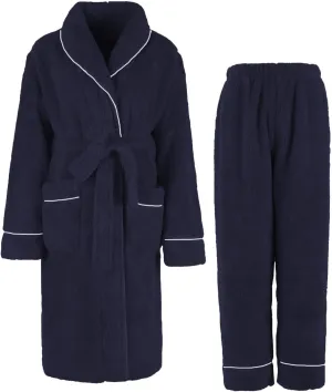 Couples Pajama Sets Shawl Collar Fleece Bathrobe and Long Pants Warm Robe with Pockets Cozy Sleepwear Pajamas Winter