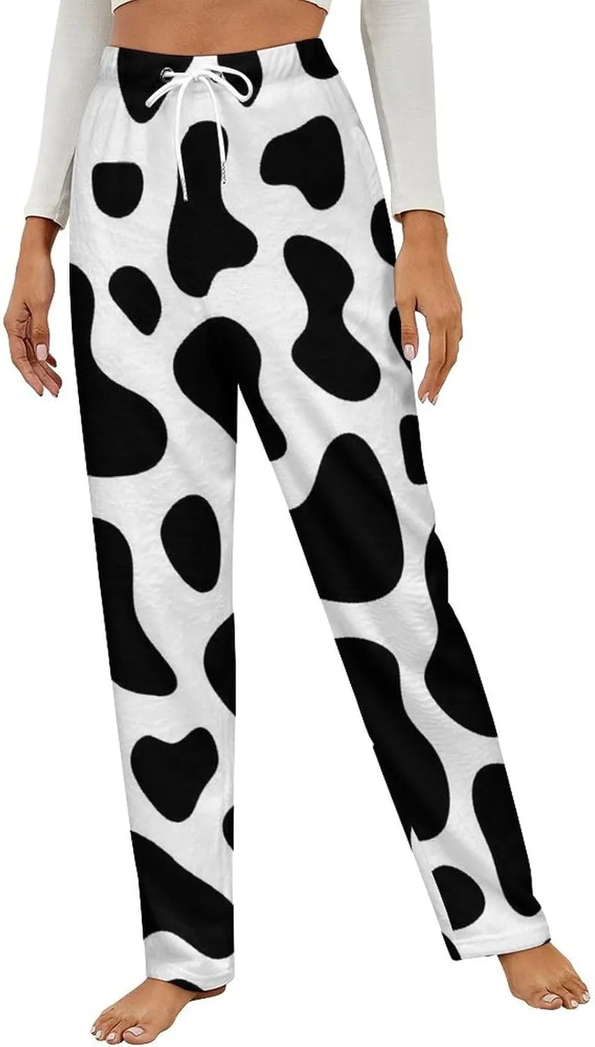 Cow Texture Pattern Women's Flannel Pajama Pants Fleece Lounge Sleep Bottoms PJ