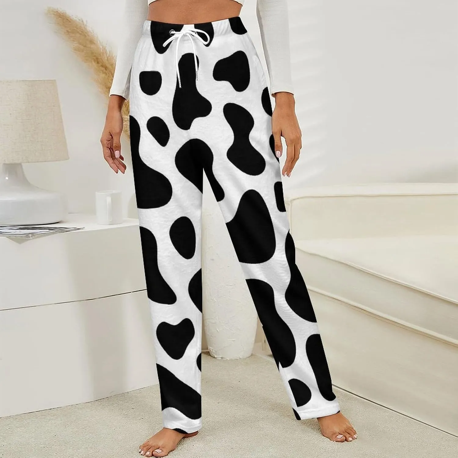 Cow Texture Pattern Women's Flannel Pajama Pants Fleece Lounge Sleep Bottoms PJ