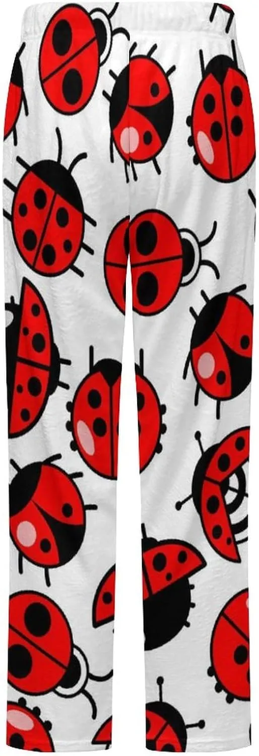 Crawling Ladybugs Women's Flannel Pajama Pants Fleece Lounge Sleep Bottoms PJ