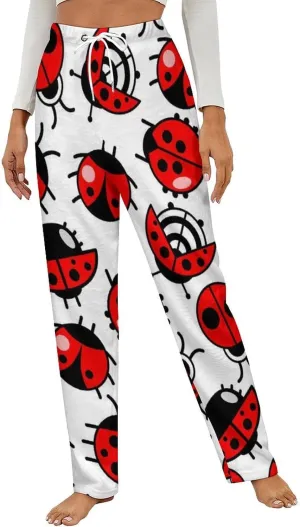 Crawling Ladybugs Women's Flannel Pajama Pants Fleece Lounge Sleep Bottoms PJ