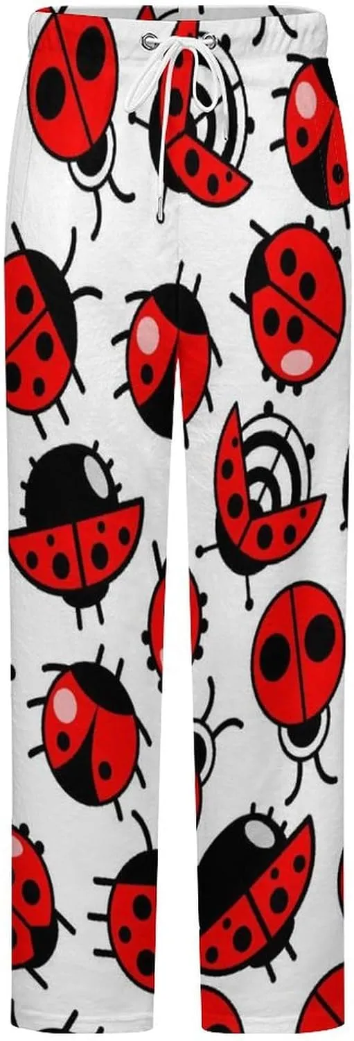 Crawling Ladybugs Women's Flannel Pajama Pants Fleece Lounge Sleep Bottoms PJ