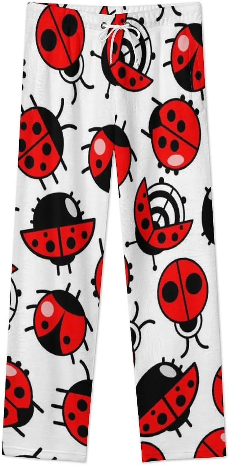 Crawling Ladybugs Women's Flannel Pajama Pants Fleece Lounge Sleep Bottoms PJ
