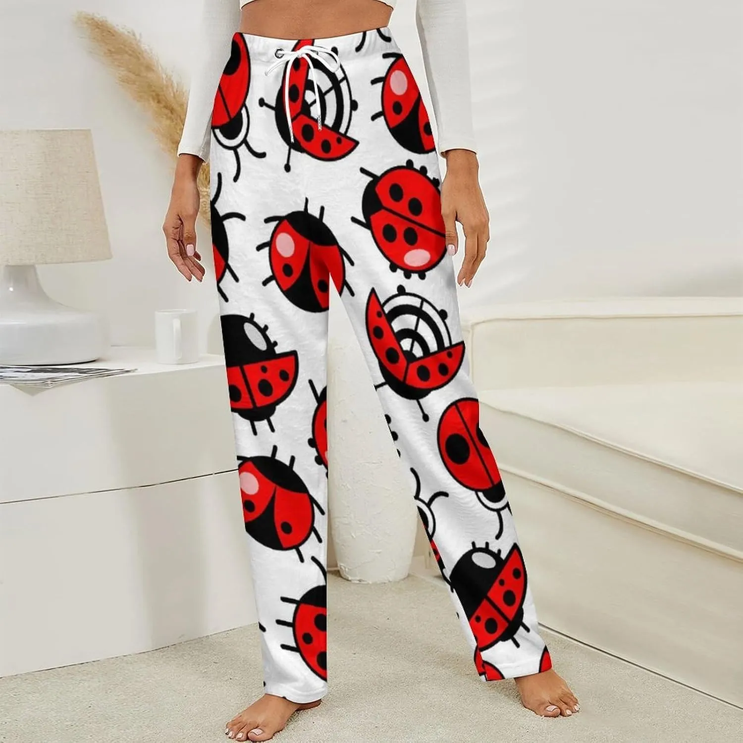 Crawling Ladybugs Women's Flannel Pajama Pants Fleece Lounge Sleep Bottoms PJ