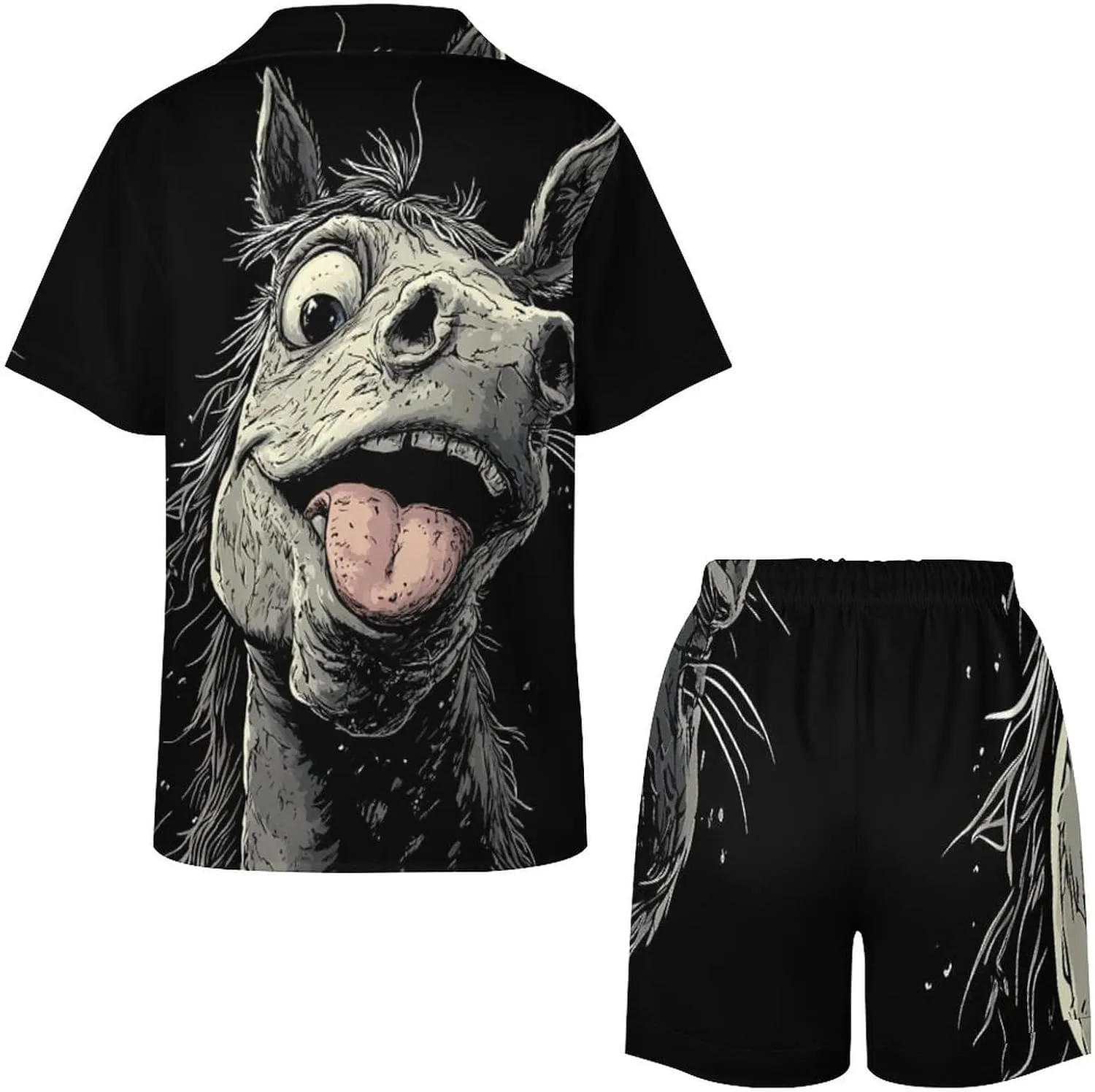 Crazy Horse Satin Pajamas For Women Set Botton Down Short Sleeves Silk Sleepwear
