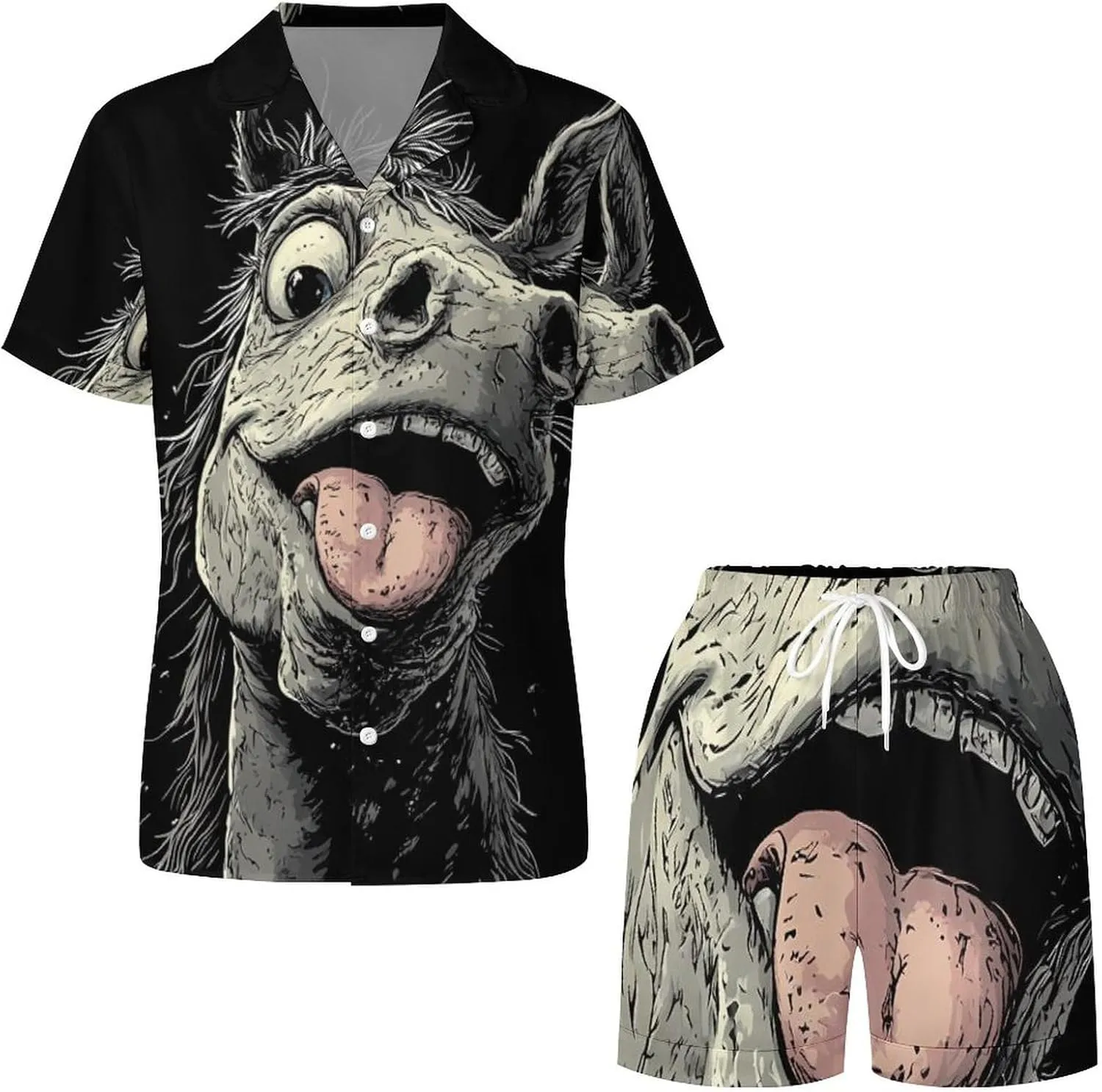 Crazy Horse Satin Pajamas For Women Set Botton Down Short Sleeves Silk Sleepwear